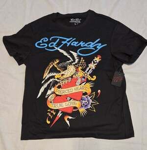 Ed Hardy Pierced Hearts & True Love Rhinestone Eagle Dagger Unisex  Gray Size L